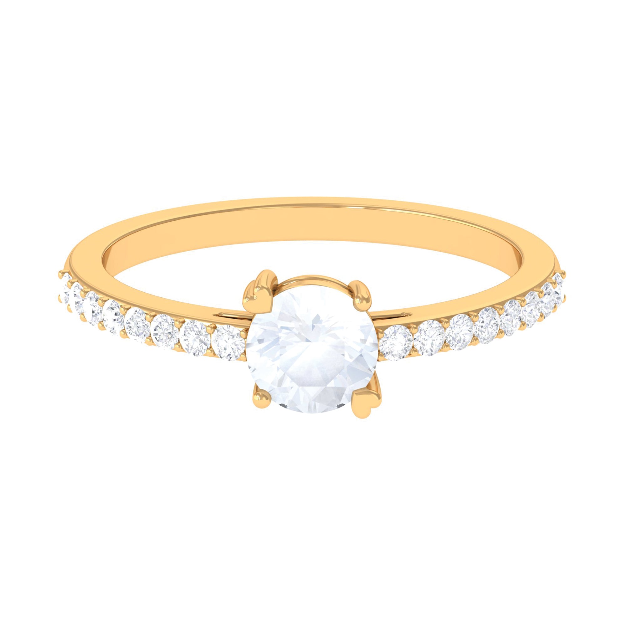 Natural Moonstone Solitaire Promise Ring with Diamond AAA - Rosec Jewels