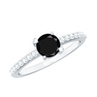 Rosec Jewels-Round Black Onyx Promise Ring with Diamond Side Stones