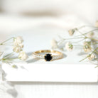 Rosec Jewels-Round Black Onyx Promise Ring with Diamond Side Stones
