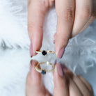 Rosec Jewels-Round Black Onyx Promise Ring with Diamond Side Stones