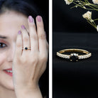 Rosec Jewels-Round Black Onyx Promise Ring with Diamond Side Stones