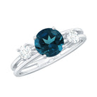 7mm Round London Blue Topaz Double Band Engagement Ring with Diamond AAA - Rosec Jewels