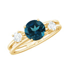 7mm Round London Blue Topaz Double Band Engagement Ring with Diamond AAA - Rosec Jewels