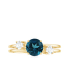 7mm Round London Blue Topaz Double Band Engagement Ring with Diamond AAA - Rosec Jewels