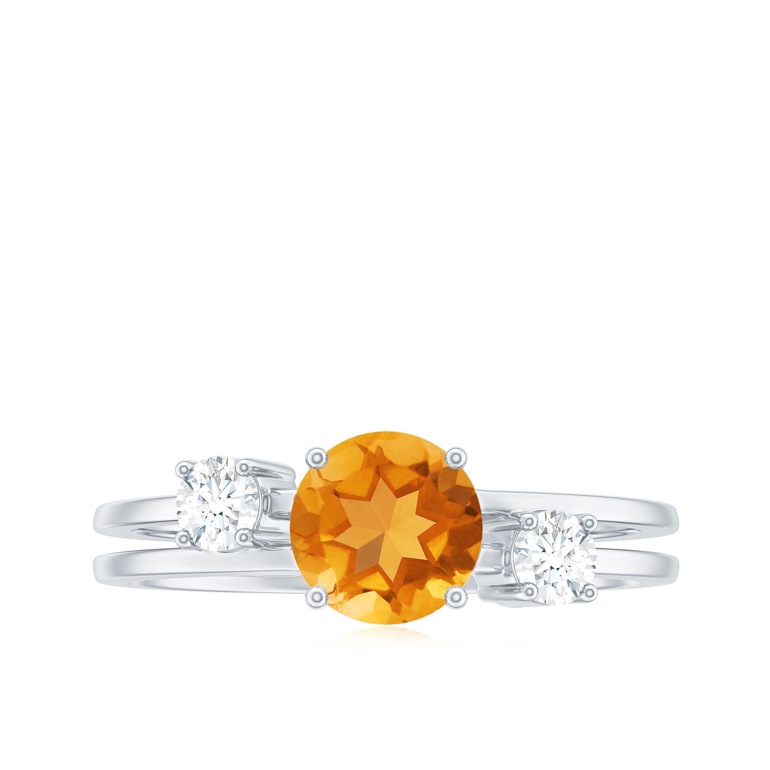 Real Citrine Diamond Double Band Engagement Ring AAA - Rosec Jewels