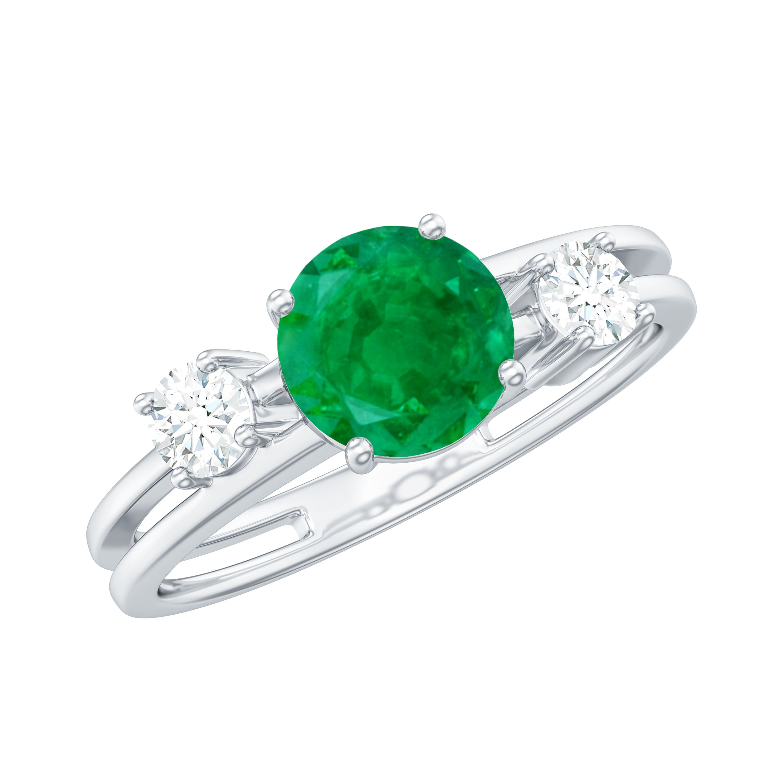 Natural Emerald Diamond Three Stone Engagement Ring AAA - Rosec Jewels
