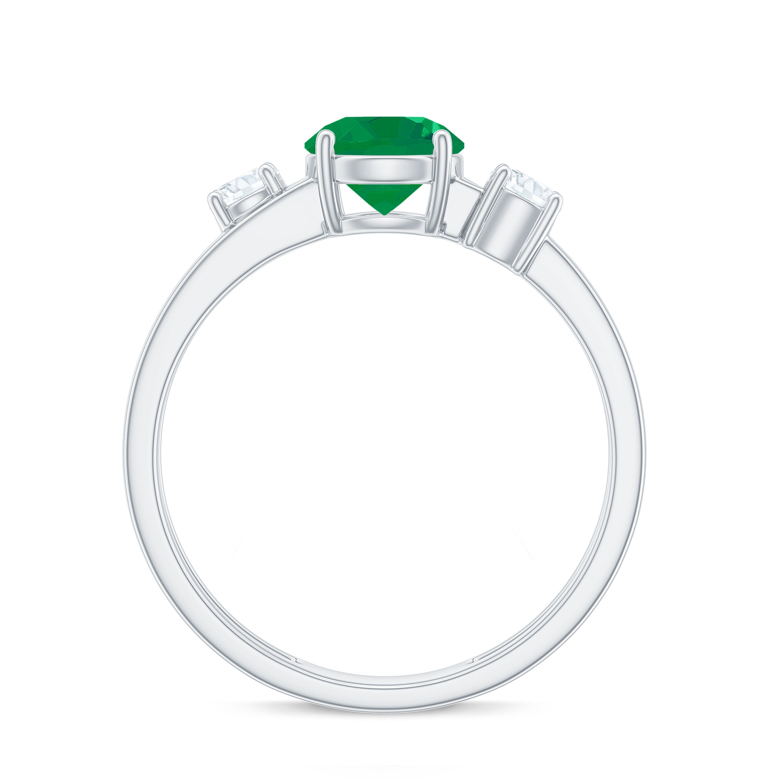 Natural Emerald Diamond Three Stone Engagement Ring AAA - Rosec Jewels