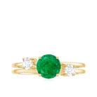 Natural Emerald Diamond Three Stone Engagement Ring AAA - Rosec Jewels