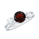 Genuine 8mm Garnet Diamond Double Band Engagement Ring AAA - Rosec Jewels