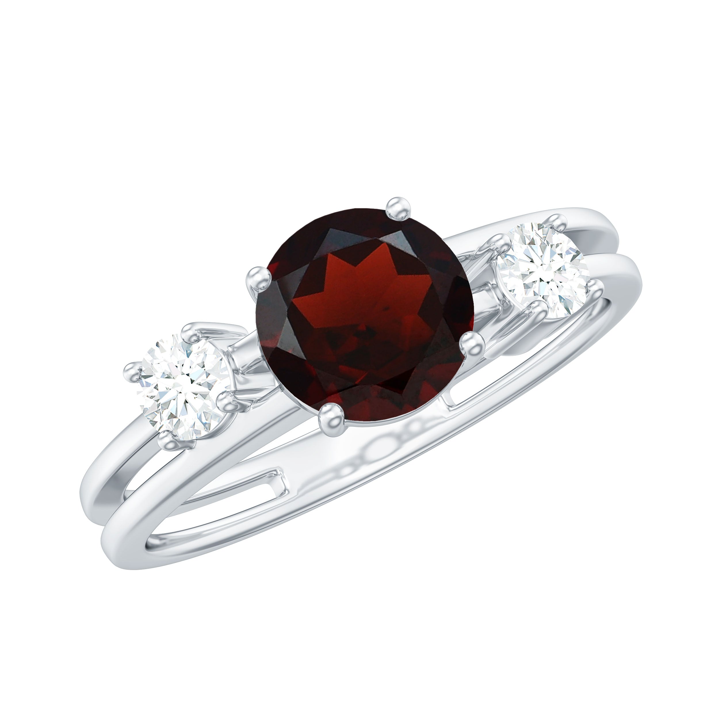 Genuine 8mm Garnet Diamond Double Band Engagement Ring AAA - Rosec Jewels