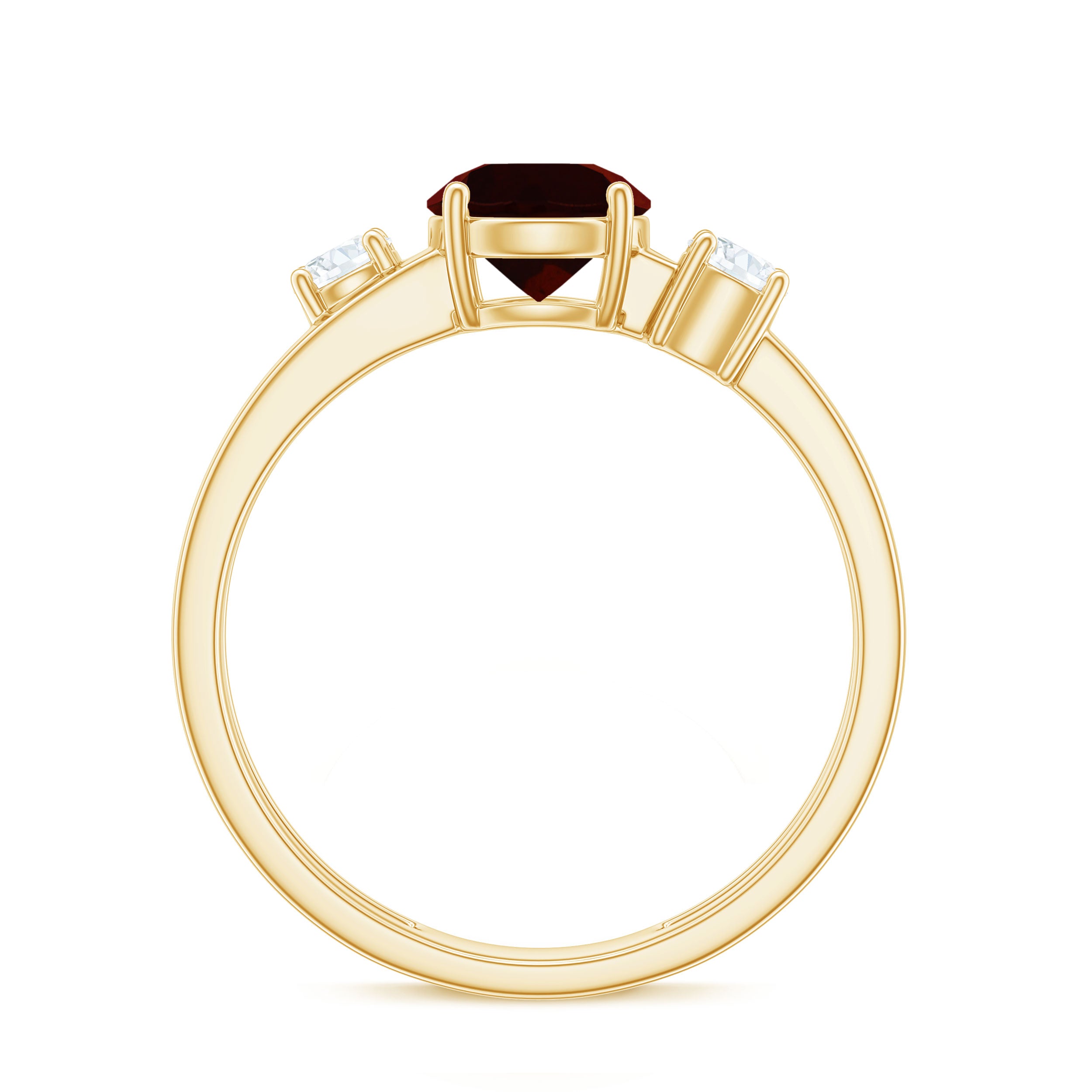 Genuine 8mm Garnet Diamond Double Band Engagement Ring AAA - Rosec Jewels