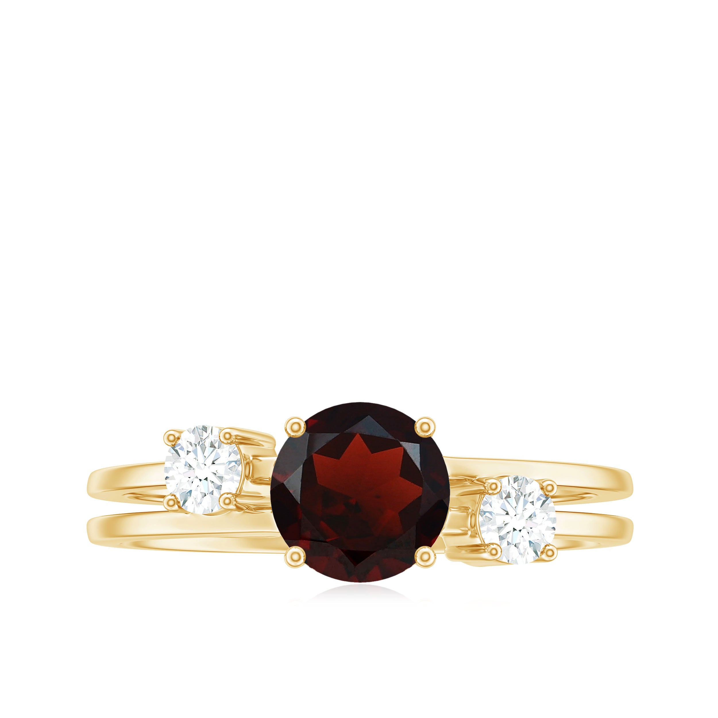 Genuine 8mm Garnet Diamond Double Band Engagement Ring AAA - Rosec Jewels