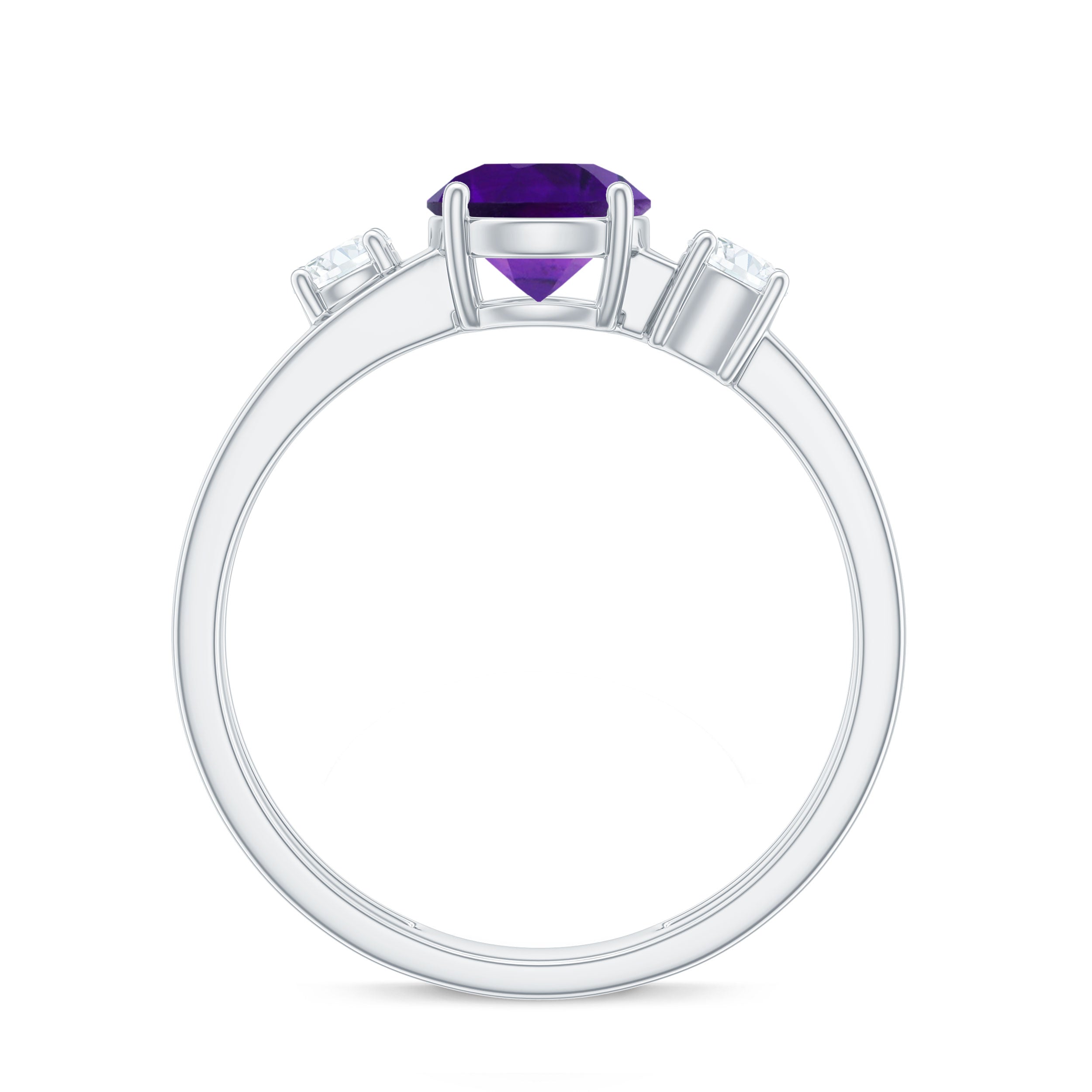 Natural 1.2 Carat Amethyst Double Band Engagement Ring with Diamond AAA - Rosec Jewels