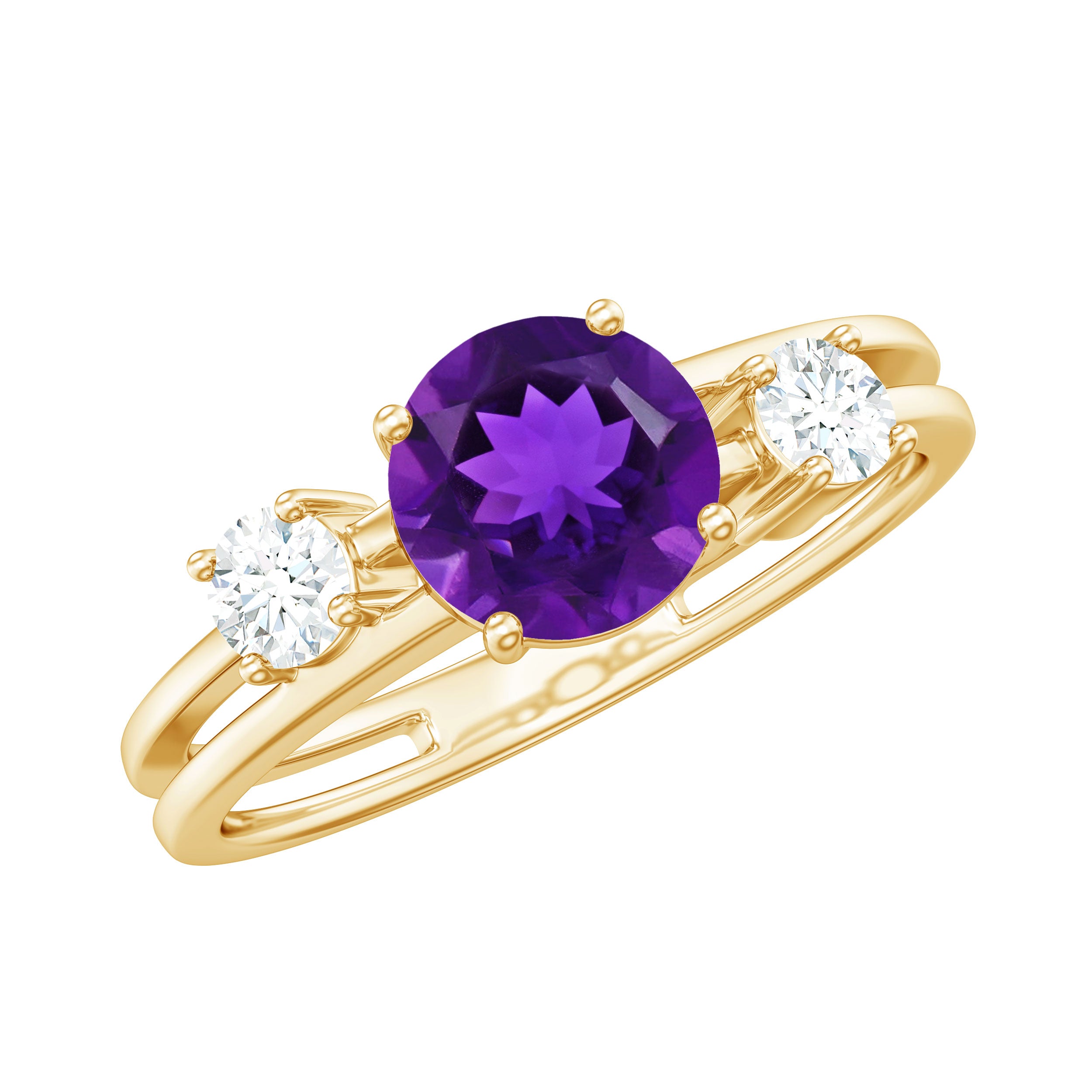 Natural 1.2 Carat Amethyst Double Band Engagement Ring with Diamond AAA - Rosec Jewels