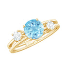 0.8 Carat Aquamarine and Diamond 3 Stone Engagement Ring with Double Band Shank AAA - Rosec Jewels