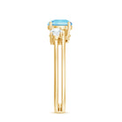 0.8 Carat Aquamarine and Diamond 3 Stone Engagement Ring with Double Band Shank AAA - Rosec Jewels