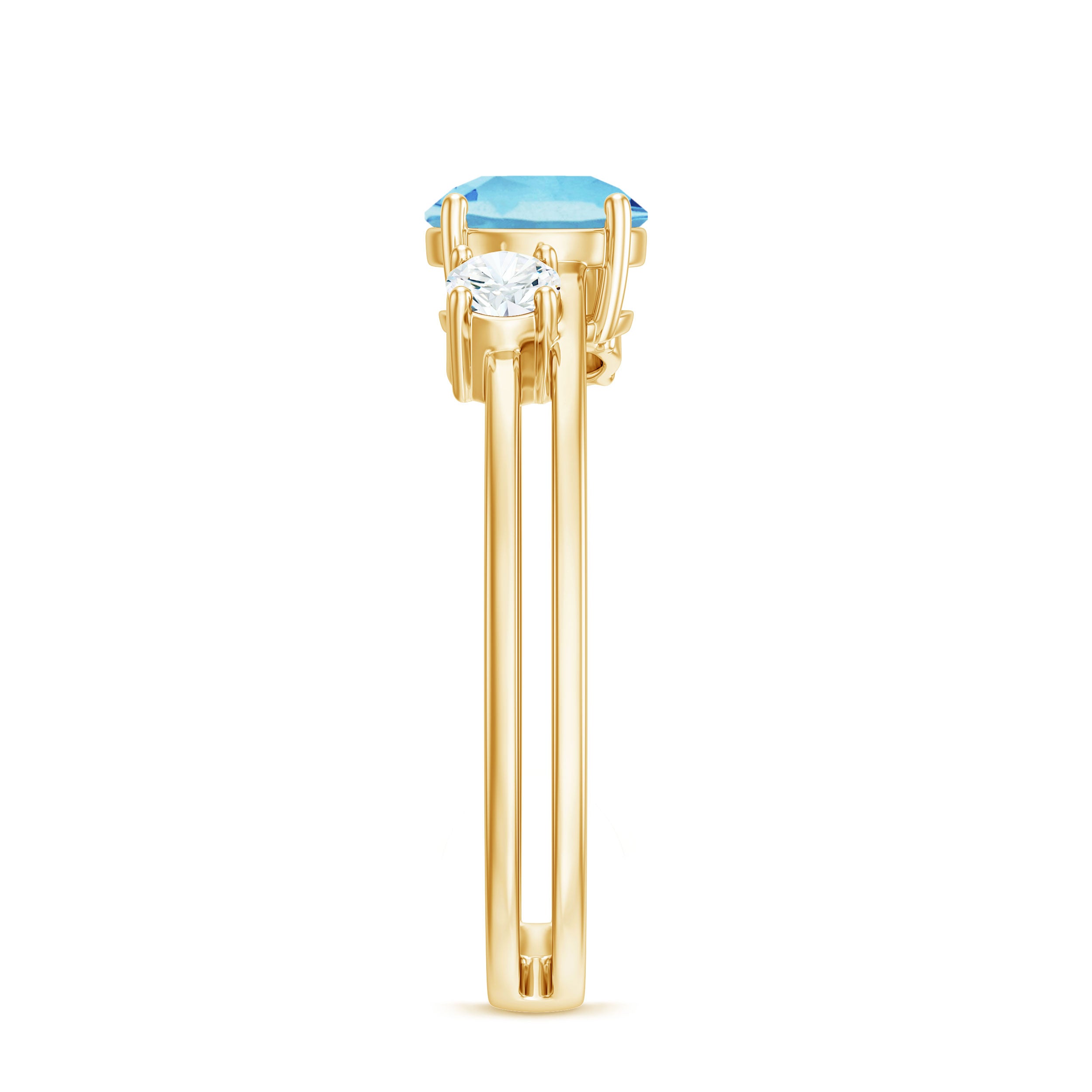 0.8 Carat Aquamarine and Diamond 3 Stone Engagement Ring with Double Band Shank AAA - Rosec Jewels