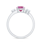 1 CT Genuine Pink Tourmaline Solitaire Double Band Ring with Diamond AAA - Rosec Jewels
