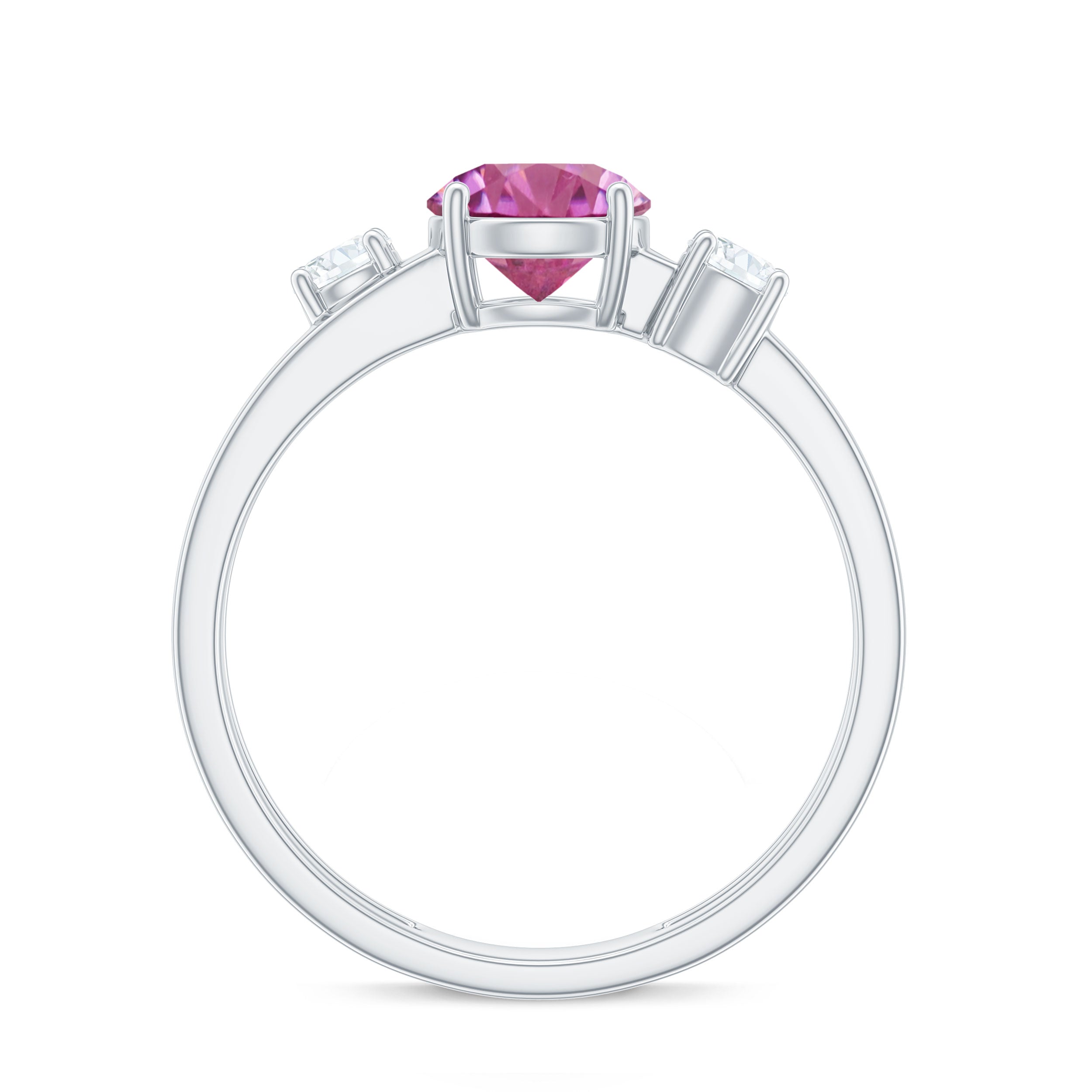 1 CT Genuine Pink Tourmaline Solitaire Double Band Ring with Diamond AAA - Rosec Jewels