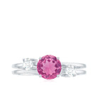 1 CT Genuine Pink Tourmaline Solitaire Double Band Ring with Diamond AAA - Rosec Jewels