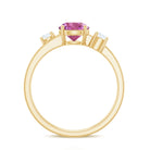 1 CT Genuine Pink Tourmaline Solitaire Double Band Ring with Diamond AAA - Rosec Jewels