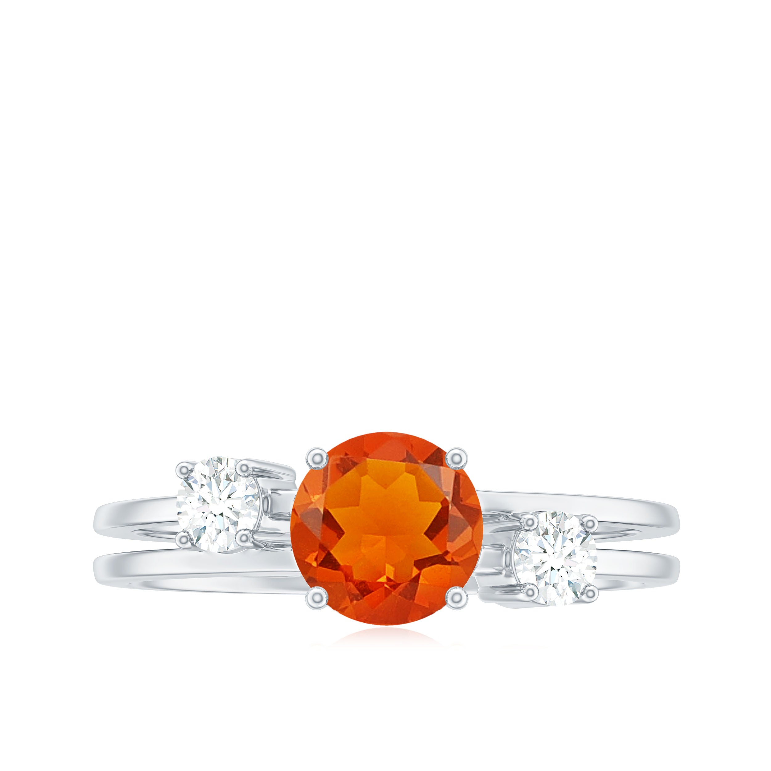 Rosec Jewels-Double Band Engagement Ring with Fire Opal and Diamond
