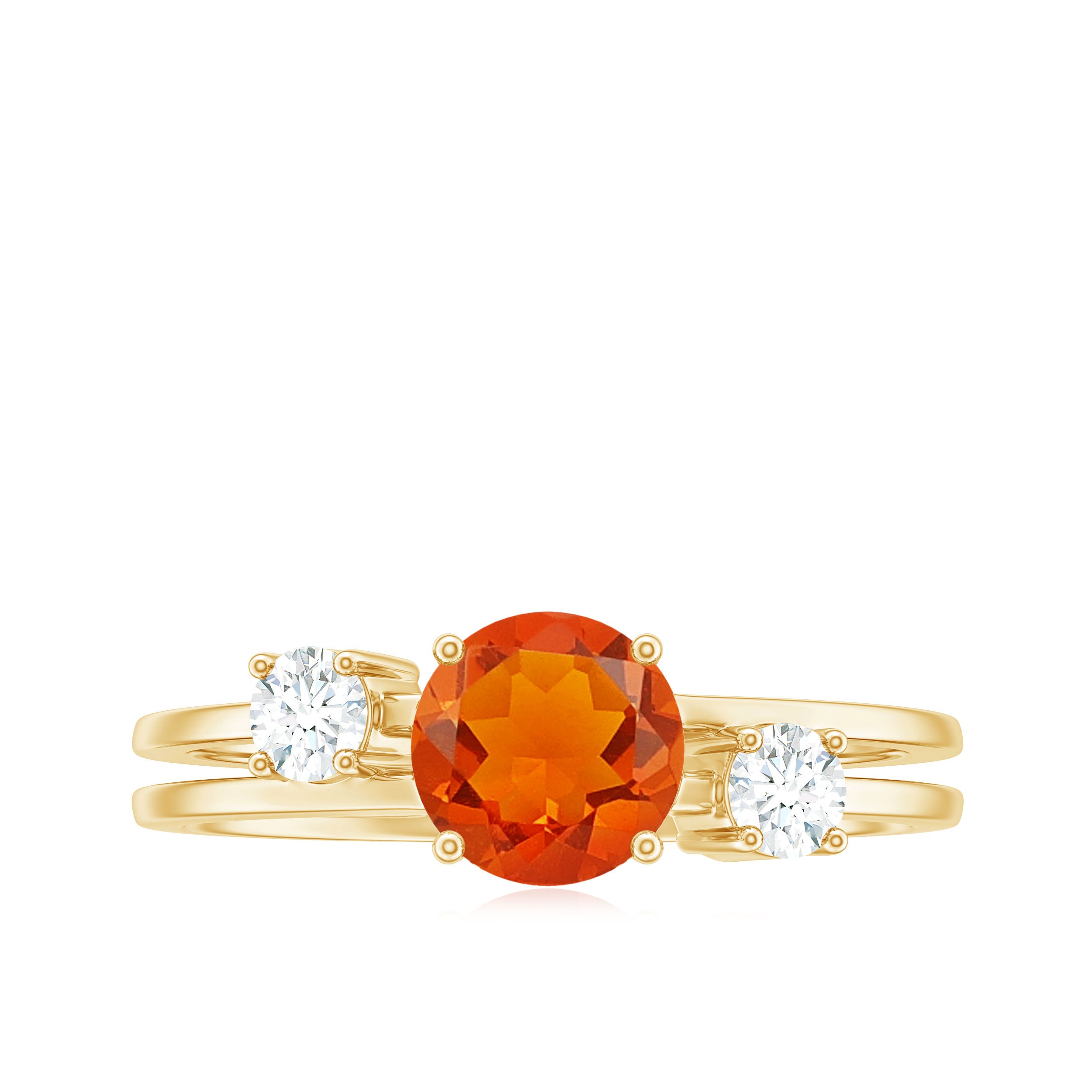 Rosec Jewels-Double Band Engagement Ring with Fire Opal and Diamond