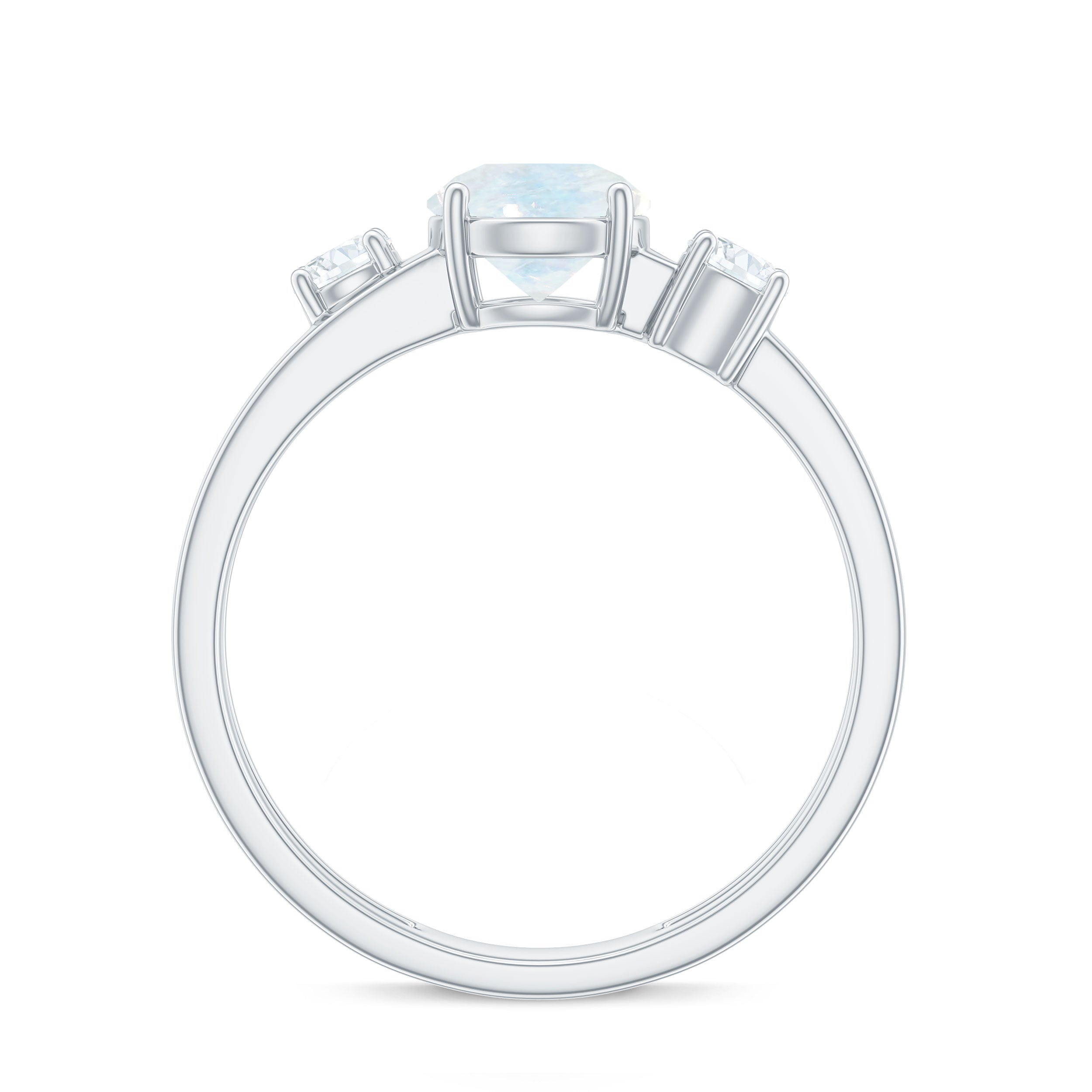 1/2 CT Moonstone Solitaire Double Band Ring with Diamond AAA - Rosec Jewels