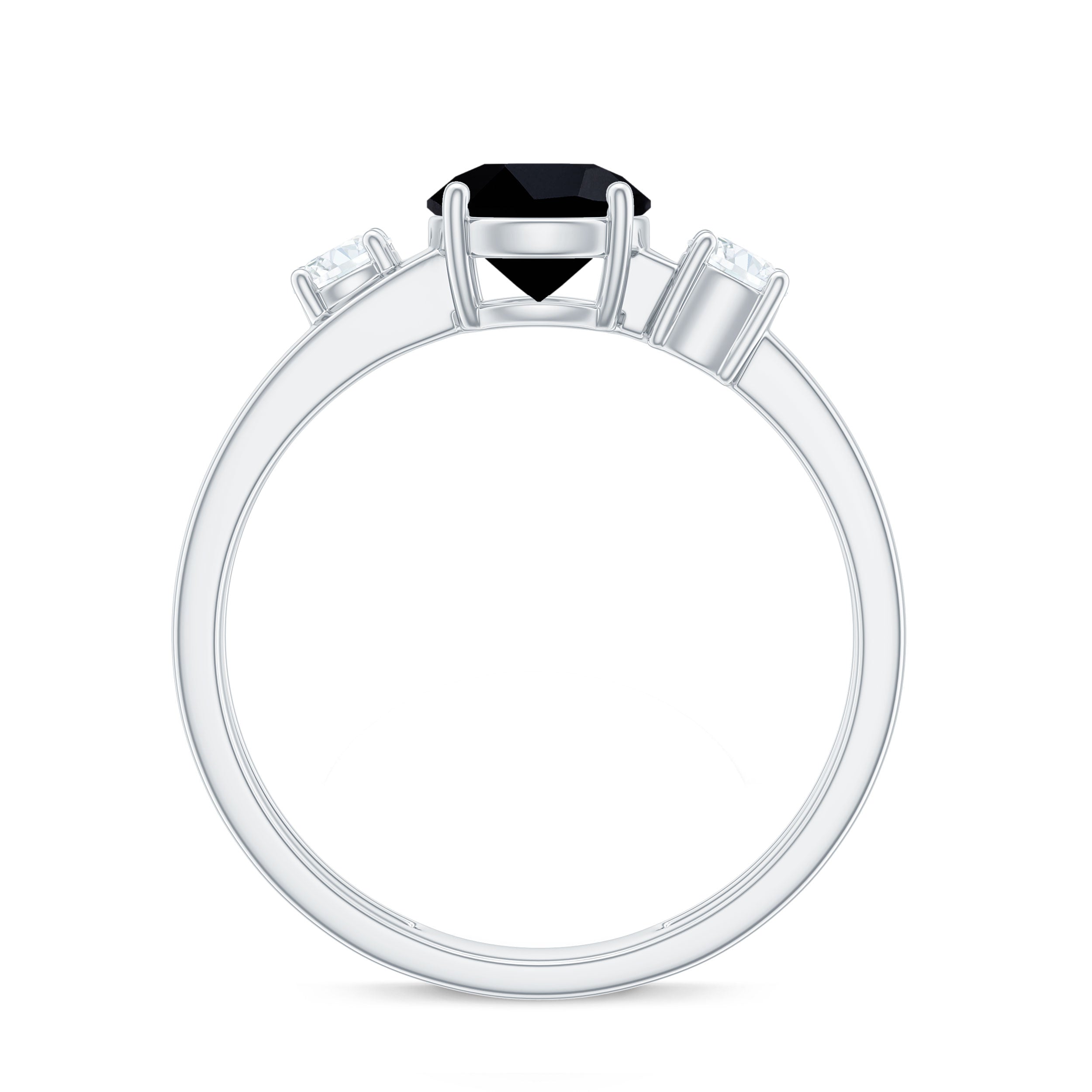 Real Black Onyx and Diamond Double Band Engagement Ring AAA - Rosec Jewels
