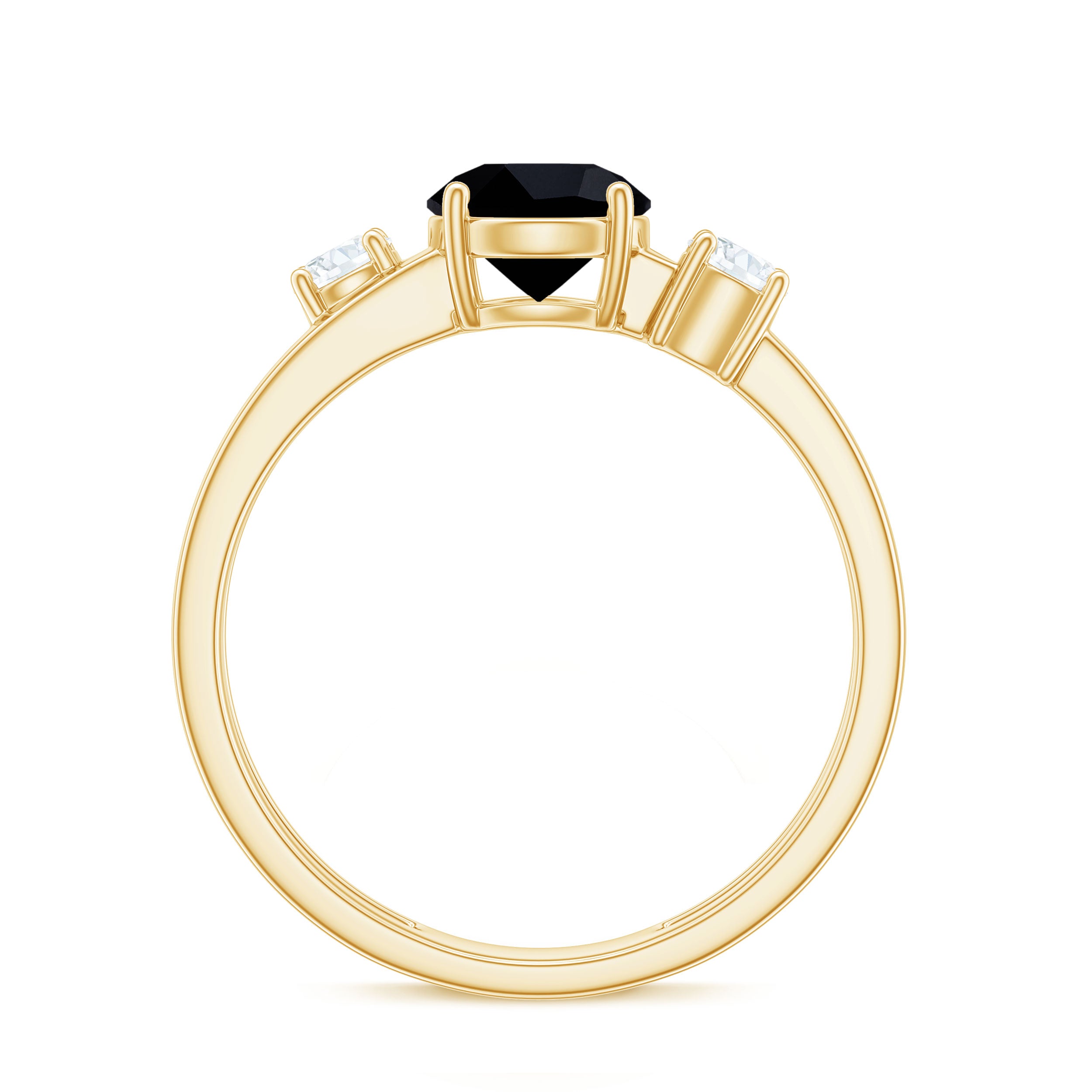 Real Black Onyx and Diamond Double Band Engagement Ring AAA - Rosec Jewels