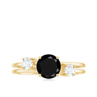 Real Black Onyx and Diamond Double Band Engagement Ring AAA - Rosec Jewels