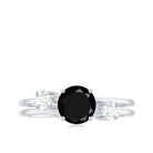 Natural Black Spinel Diamond Double Band Engagement Ring AAA - Rosec Jewels