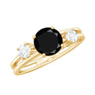 Natural Black Spinel Diamond Double Band Engagement Ring AAA - Rosec Jewels