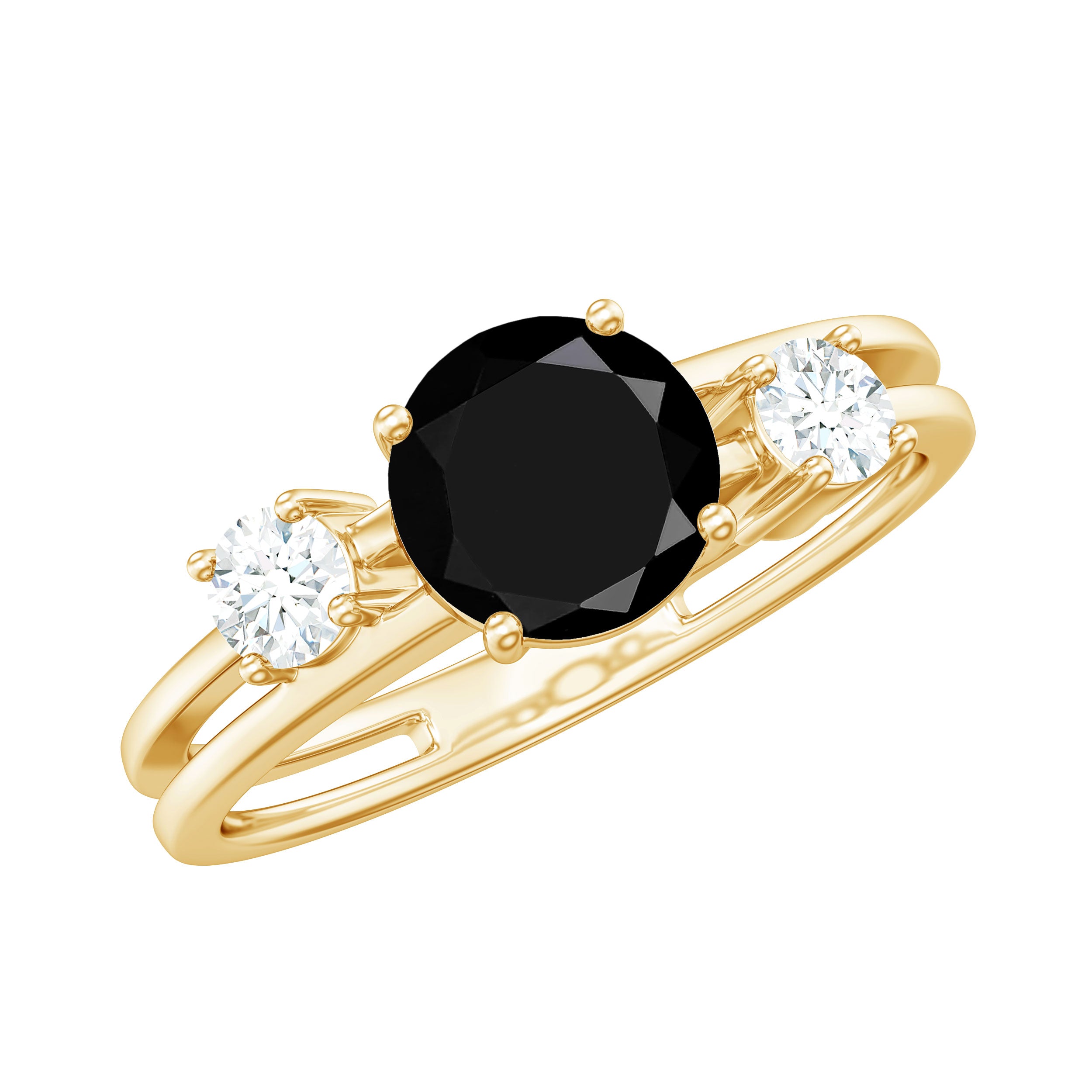 Natural Black Spinel Diamond Double Band Engagement Ring AAA - Rosec Jewels