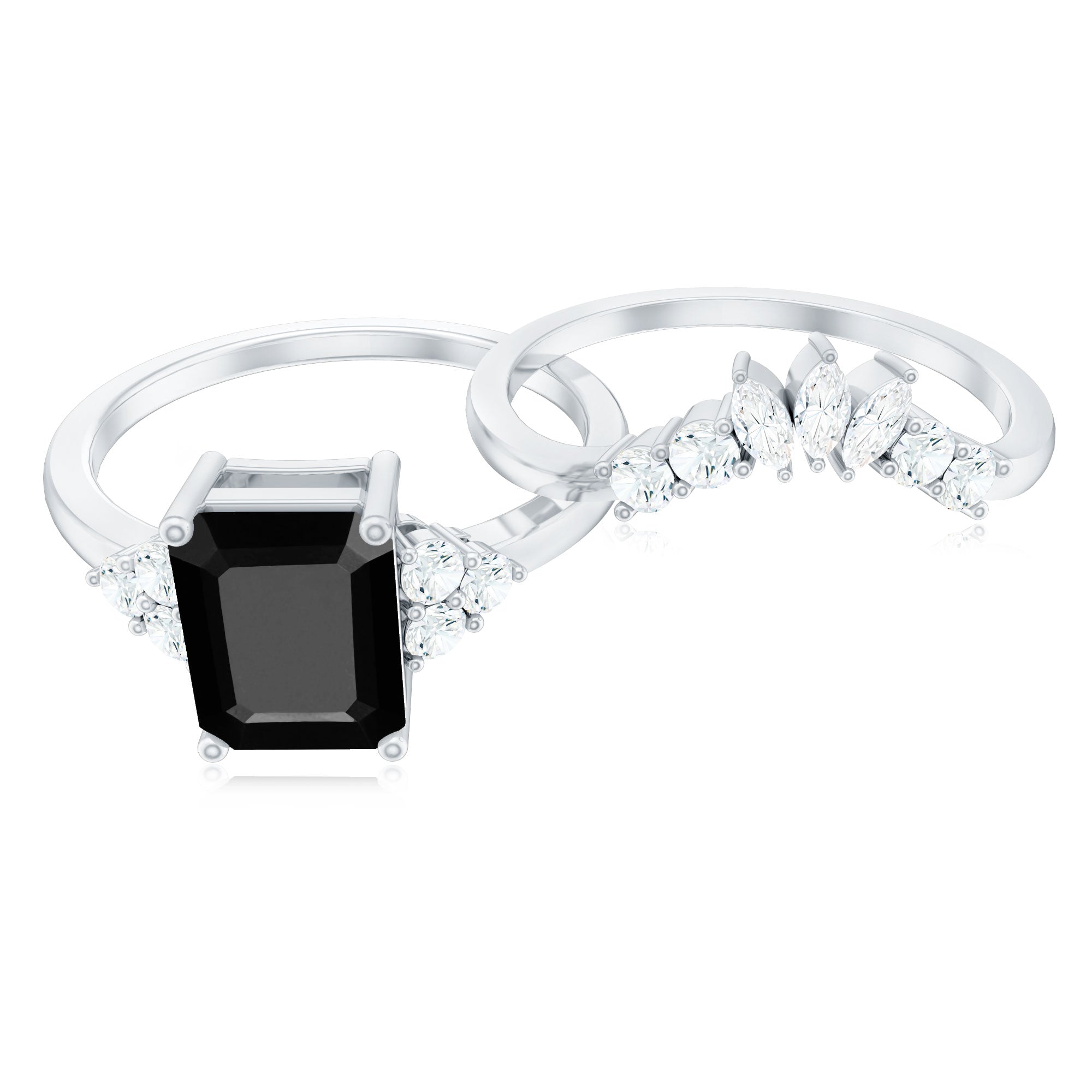 Created Black Diamond Engagement Ring Set with Diamond AAAA ( Synthetic ) - Rosec Jewels