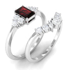 Genuine Garnet Diamond Emerald Cut Engagement Wedding Ring Set of 2 AAA - Rosec Jewels