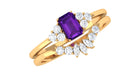 1.4 Carat Amethyst Emerald Cut Engagement Ring with Diamond Wedding Band AAA - Rosec Jewels