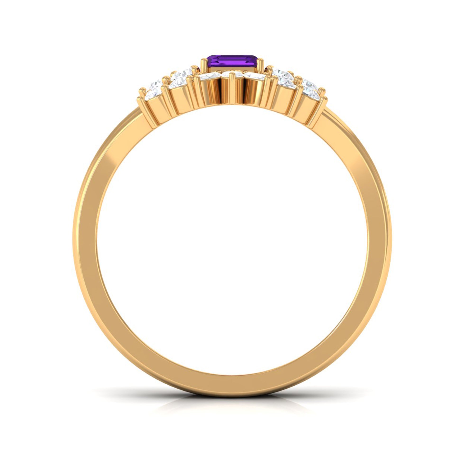 1.4 Carat Amethyst Emerald Cut Engagement Ring with Diamond Wedding Band AAA - Rosec Jewels