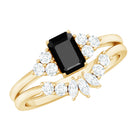 Emerald Cut Black Onyx Engagement Ring with Diamond Wedding Band AAA - Rosec Jewels