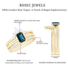 4X6mm Emerald Cut London Blue Topaz Solitaire Trio Ring Set with Diamond AAA - Rosec Jewels