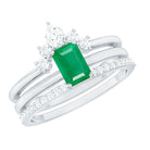 Rosec Jewels-Natural Emerald Cut Emerald Diamond Bridal Ring Set of 3