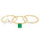 Rosec Jewels-Natural Emerald Cut Emerald Diamond Bridal Ring Set of 3