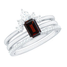 Natural Emerald Cut Garnet Diamond 3 Piece Wedding Ring Set AAA - Rosec Jewels
