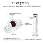 Natural Emerald Cut Garnet Diamond 3 Piece Wedding Ring Set AAA - Rosec Jewels