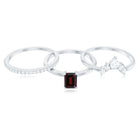 Natural Emerald Cut Garnet Diamond 3 Piece Wedding Ring Set AAA - Rosec Jewels