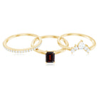 Natural Emerald Cut Garnet Diamond 3 Piece Wedding Ring Set AAA - Rosec Jewels