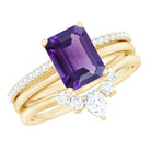 Natural 1.4 Carat Amethyst 3 Piece Bridal Ring Set with Diamond AAA - Rosec Jewels