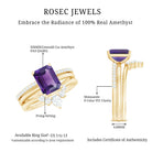 Natural 1.4 Carat Amethyst 3 Piece Bridal Ring Set with Diamond AAA - Rosec Jewels