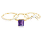 Natural 1.4 Carat Amethyst 3 Piece Bridal Ring Set with Diamond AAA - Rosec Jewels