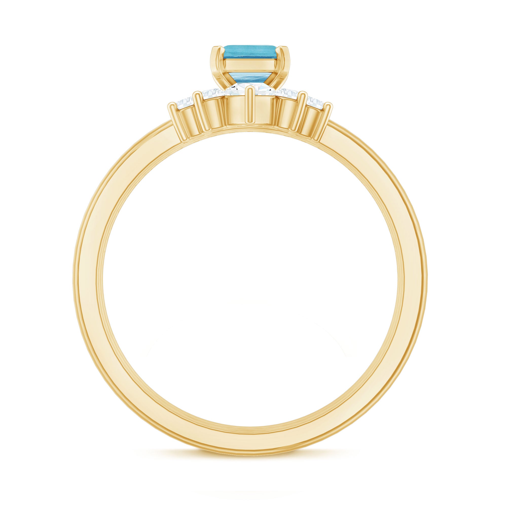 Emerald Cut Aquamarine Solitaire Ring Set of 3 with Diamond AAA - Rosec Jewels